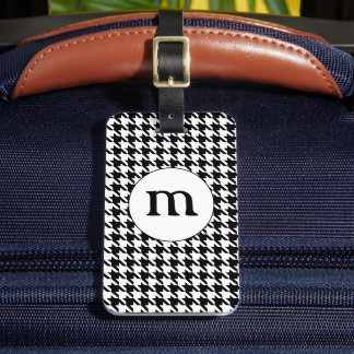 Etiqueta De Bagagem Preto e Branco Houndstooth Monogramado