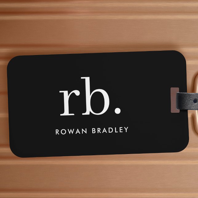 Etiqueta De Bagagem preto e branco mínimo Elegante clássico monograma (Sleek black modern monogram custom luggage tags.)