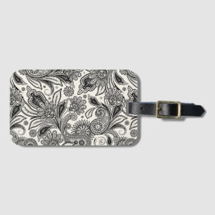 Etiqueta De Bagagem Preto e branco paisley