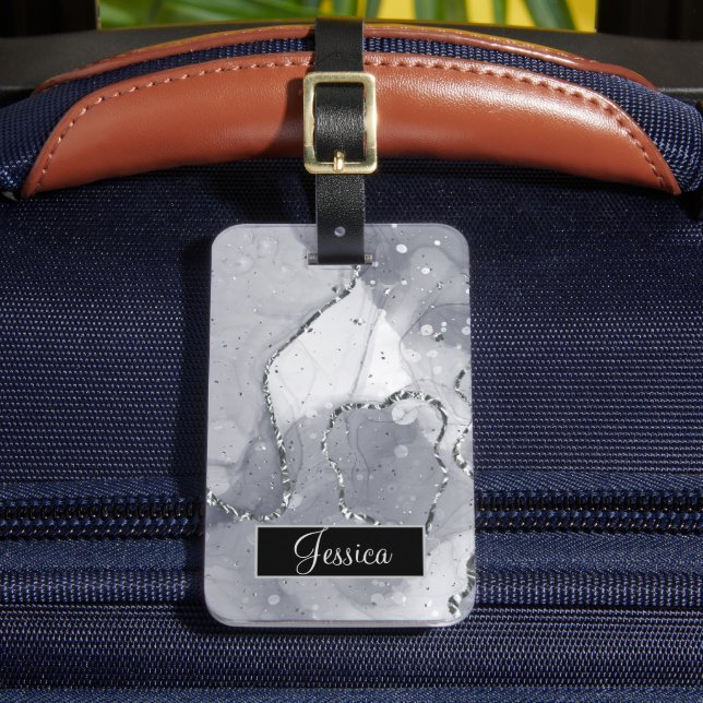 Etiqueta De Bagagem Preto e Prata Simples (Frente Insitu 2)