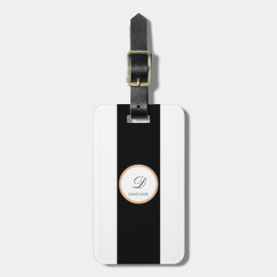 Etiqueta De Bagagem Preto Minimalista, Branco, Dourado Nome Básico