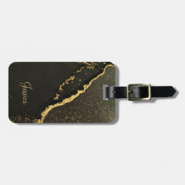 Etiqueta De Bagagem Preto moderno e Dourado