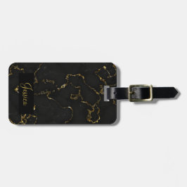Etiqueta De Bagagem Preto Moderno e Dourado Marmoreado