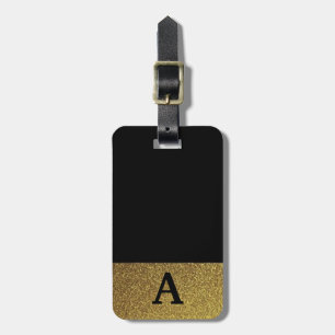Etiqueta De Bagagem Preto monogrammed elegante e ouro