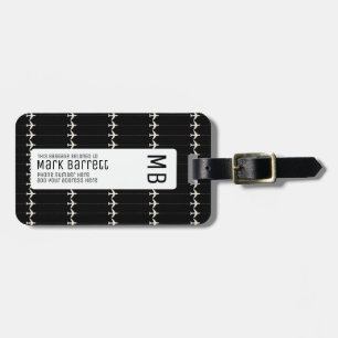 Etiqueta De Bagagem preto, na moda e monograma (nome e iniciais)