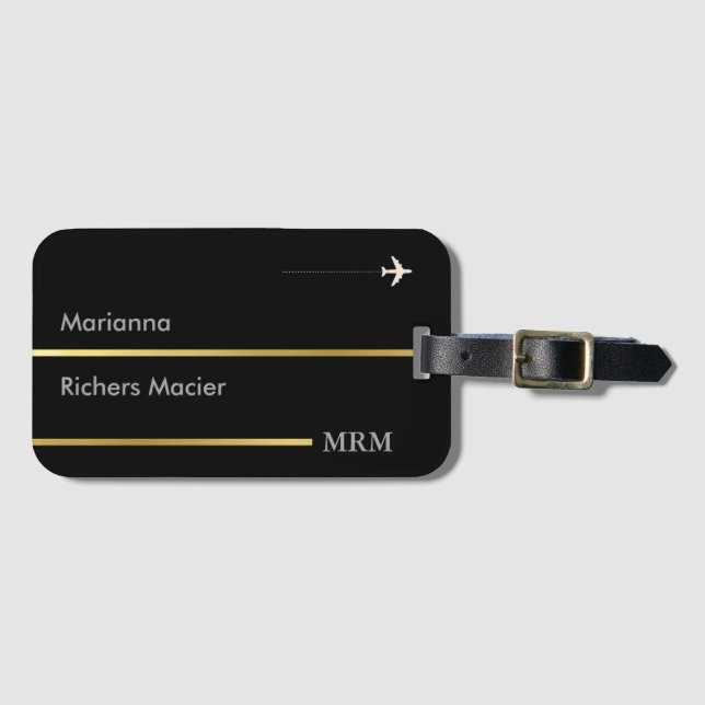 Etiqueta De Bagagem preto personalizado viagem mundial (Frente Horizontal)