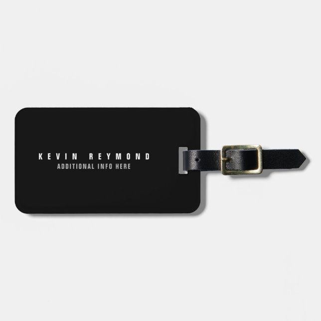 Etiqueta De Bagagem Preto Simples Básico Mínimo (Frente Horizontal)