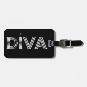 Etiqueta De Bagagem Preto Sparkling da diva do diamante