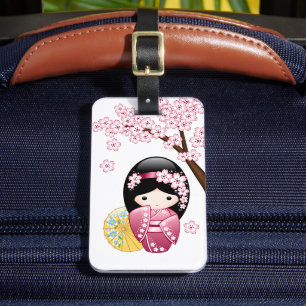 Etiqueta De Bagagem Primavera Kokeshi Doll - Garota japonesa giratóri