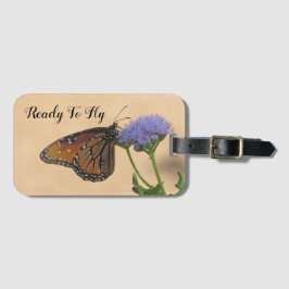 Etiqueta De Bagagem Pronta para voar em borboleta de flores roxas