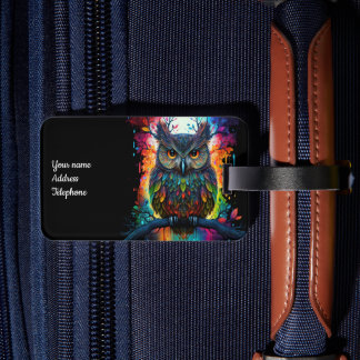 Etiqueta De Bagagem Psychedelic Fantasy Hippy Owl