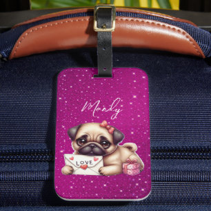 Etiqueta De Bagagem Pug Dia de os namorados Personalizado Pug Puppy Lo