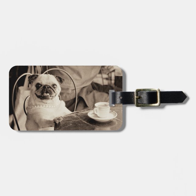 Etiqueta De Bagagem Pug do café (Frente Horizontal)