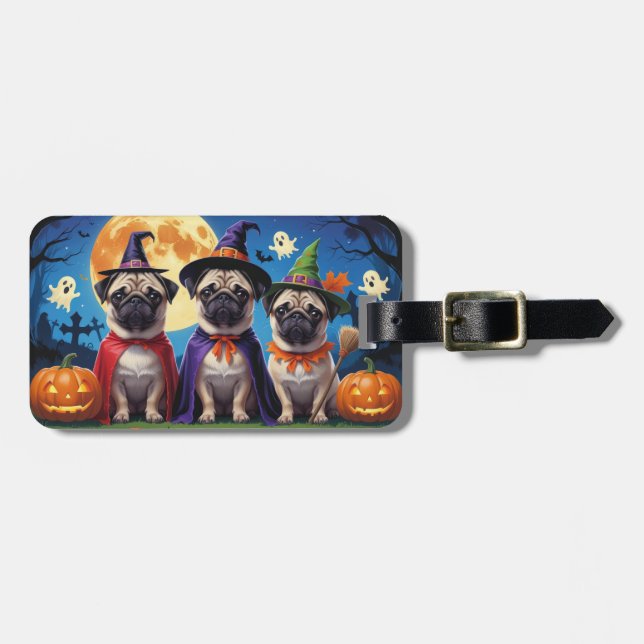 Etiqueta De Bagagem Pug Dog Pumpkin Halloween Engraçado (Frente Horizontal)
