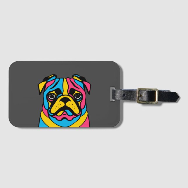Etiqueta De Bagagem pug personalizável de 3 tons (Frente Horizontal)