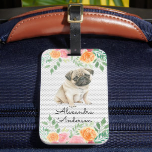 Etiqueta De Bagagem Pug Puppy Floral Personalizado
