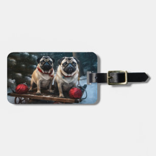 Etiqueta De Bagagem Pug Snowy Sleigh Decoração de Natal