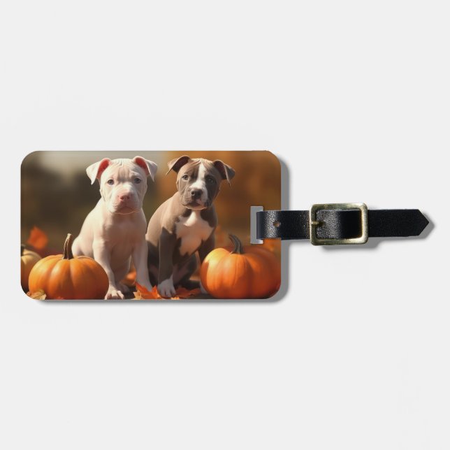 Etiqueta De Bagagem Pumpkin de Apelido de outono de Pitbulpy (Frente Horizontal)