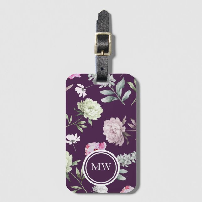 Etiqueta De Bagagem Purple Floral (Frente Vertical)