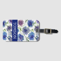 púrpura, flores azuis, aquarela