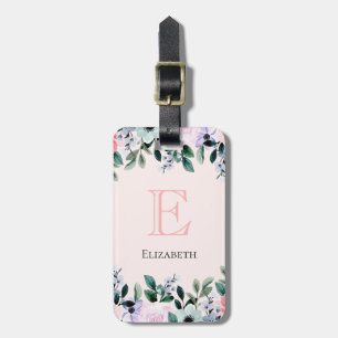 Etiqueta De Bagagem Púrpura Rosa e Aquarela Floral Verde