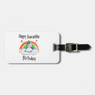 Etiqueta De Bagagem Quarantine Birthday Unicorn arco-íris