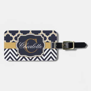 Etiqueta De Bagagem Quatrefoil Chevron Monogram