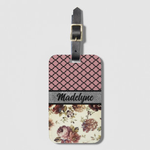 Etiqueta De Bagagem Quatrefoil Floral de Blush Cor-de-Rosa Elegante Pe