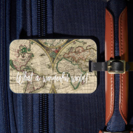 Etiqueta De Bagagem Que mundo maravilhoso! Mapa do Mundo Vintage