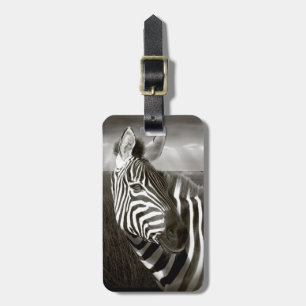 Etiqueta De Bagagem Quênia. Preto e branco de zebra e planície.