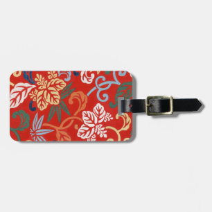 Etiqueta De Bagagem Quimono Japonês Floral Havaiano Vermelho Chinoiser