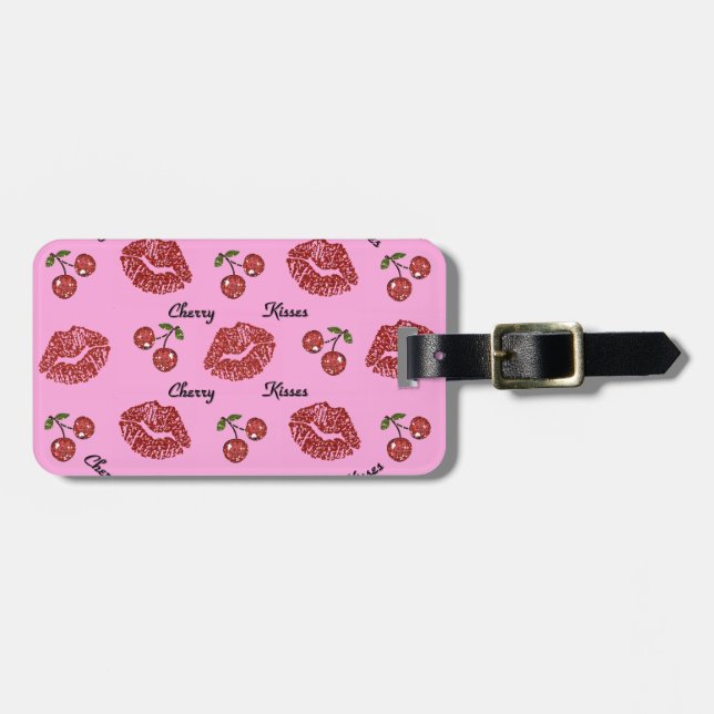 Etiqueta De Bagagem RAB Rockabilly Cherry Kisses a rosa (Frente Horizontal)