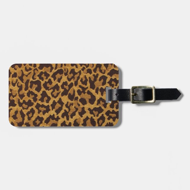 Etiqueta De Bagagem RAB Rockabilly Leopard Print Brown Dourado (Frente Horizontal)