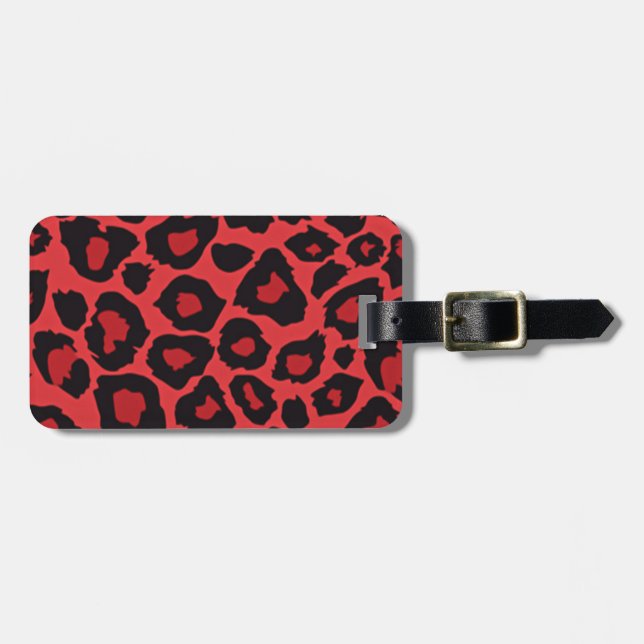 Etiqueta De Bagagem RAB Rockabilly Leopard Print Red Black (Frente Horizontal)