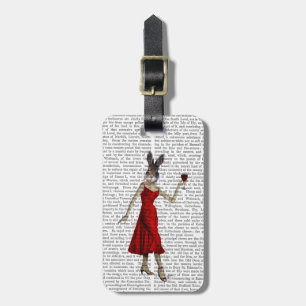 Etiqueta De Bagagem Rabbit em vestido vermelho