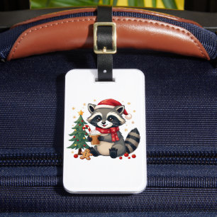 Etiqueta De Bagagem Raccoon Vestindo Papai Noel Para Férias De Natal