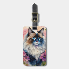 Etiqueta De Bagagem Ragdoll Cat Retrato Floral