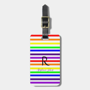 Etiqueta De Bagagem Rainbow Color Strips Nome Personalizado Monograma