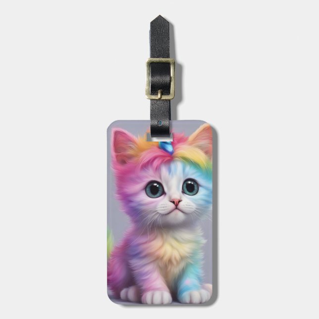 Etiqueta De Bagagem Rainbow Unicorn Kitten (Frente Vertical)