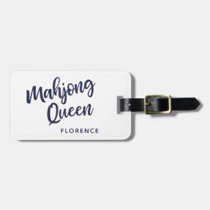 Etiqueta De Bagagem Rainha do Mahjong Nome Personalizado Branco e Az