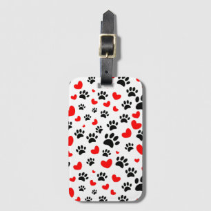 Etiqueta De Bagagem Random Dog Paw Prints And Red Hearts