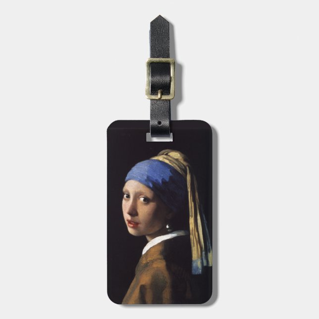 Etiqueta De Bagagem Rapariga de Johannes Vermeer com pérolas (Frente Vertical)