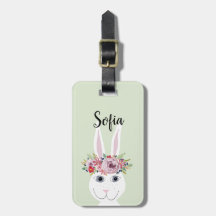 Raparigas Whimsical Floral Watercolor Rabbit e Nom