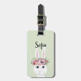 Etiqueta De Bagagem Raparigas Whimsical Floral Watercolor Rabbit e Nom