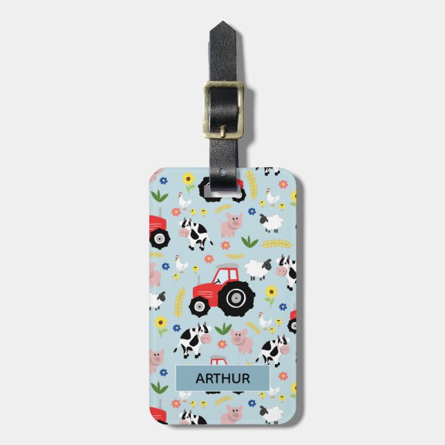 Etiqueta De Bagagem Rapazes, Fazenda, animais, crianças (Frente Vertical)