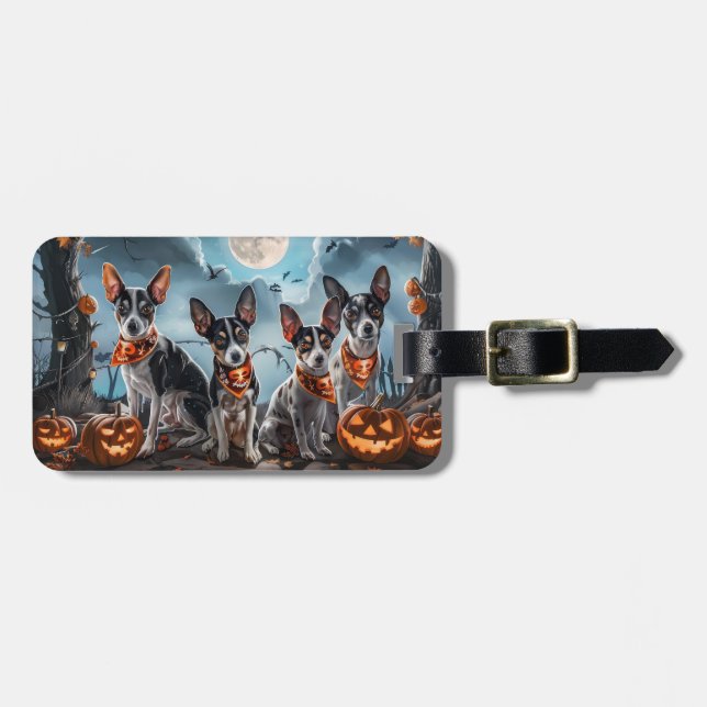 Etiqueta De Bagagem Rat Terrier Halloween Assustador  (Frente Horizontal)