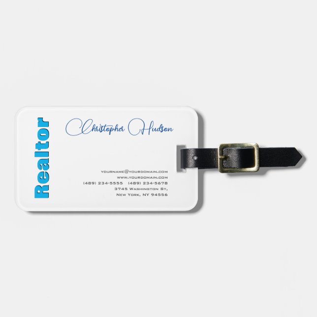 Etiqueta De Bagagem Real Imobiliário Simples Profissional Branco (Frente Horizontal)