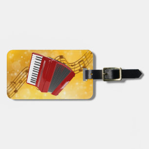 Etiqueta De Bagagem Red Accordion e Musical Notes