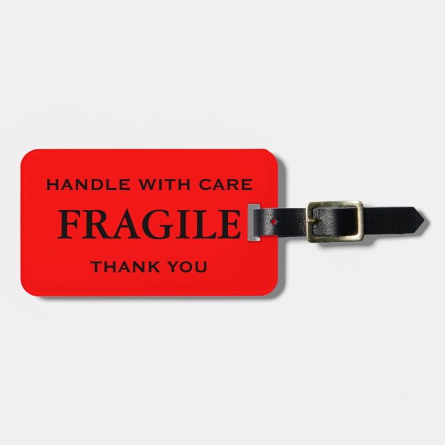Etiqueta De Bagagem Red Black Fragile Handle com Cuidado Obrigado (Frente Horizontal)