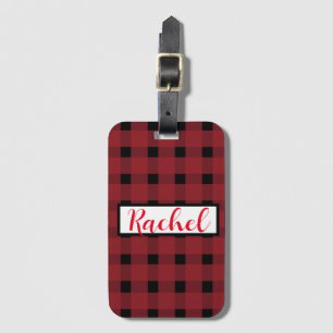 Etiqueta De Bagagem Red Black Gingham Personalizado